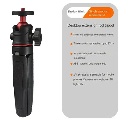 MT-08 Mini Extendable Desktop Tripod – Handheld Photography Stand with Flexible Ballhead & 1/4" Screw Mount for Selfies