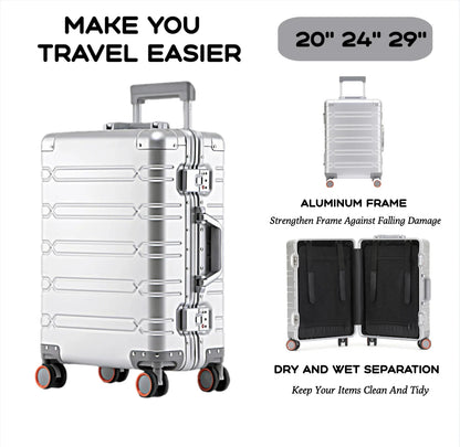 2024 Large Capacity Luggage Sets - Durable Aluminum Suitcase for Women - Carry-On Boarding Travel Options 20/24/29 Inch