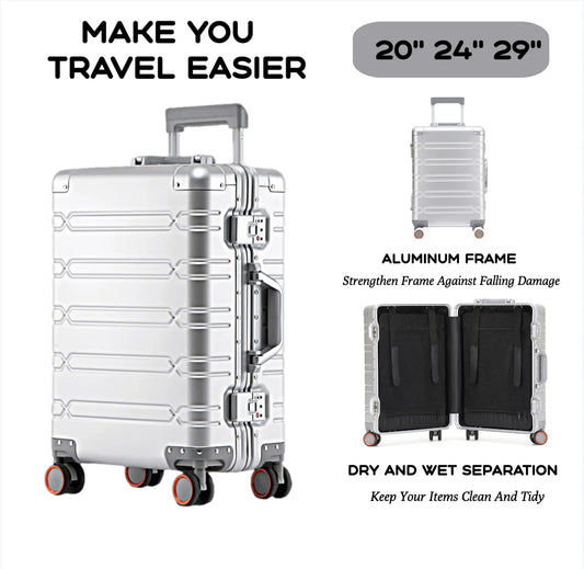 2024 Large Capacity Luggage Sets - Durable Aluminum Suitcase for Women - Carry-On Boarding Travel Options 20/24/29 Inch