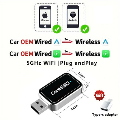 EKIY 2-in-1 Mini Wireless CarPlay & Android Auto Adapter for Cars with Wired Systems