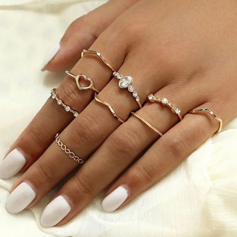 Bohemian Butterfly Pearl Rings Set – Vintage Gothic Plated Retro Rhinestone Finger Jewelry for Women, Gift Idea