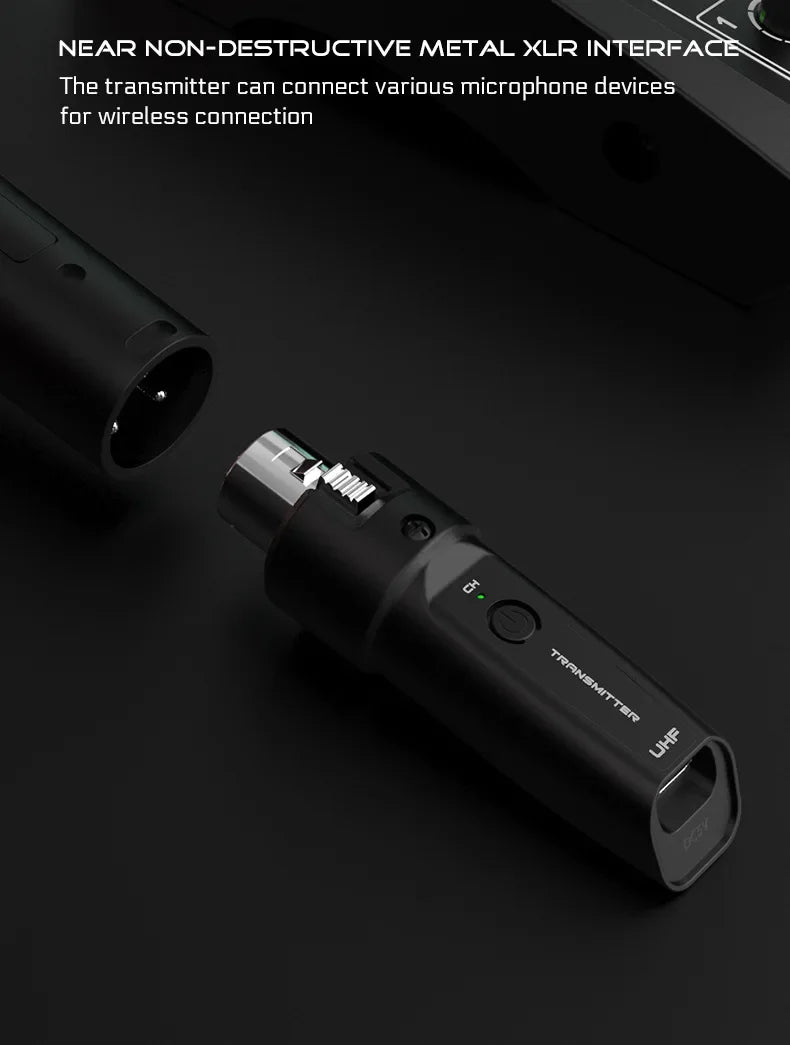 UHF Wireless Microphone Adapter – XLR Transmitter & Receiver for Dynamic Mics, Guitar, Audio Mixer & PA System