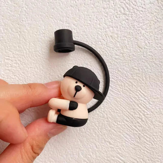Cute Cartoon Bear Silicone Straw Covers – Dust Plug Cap for 7-8mm Large Caliber Drinking Cups