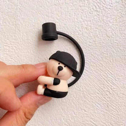 Cute Cartoon Bear Silicone Straw Covers – Dust Plug Cap for 7-8mm Large Caliber Drinking Cups