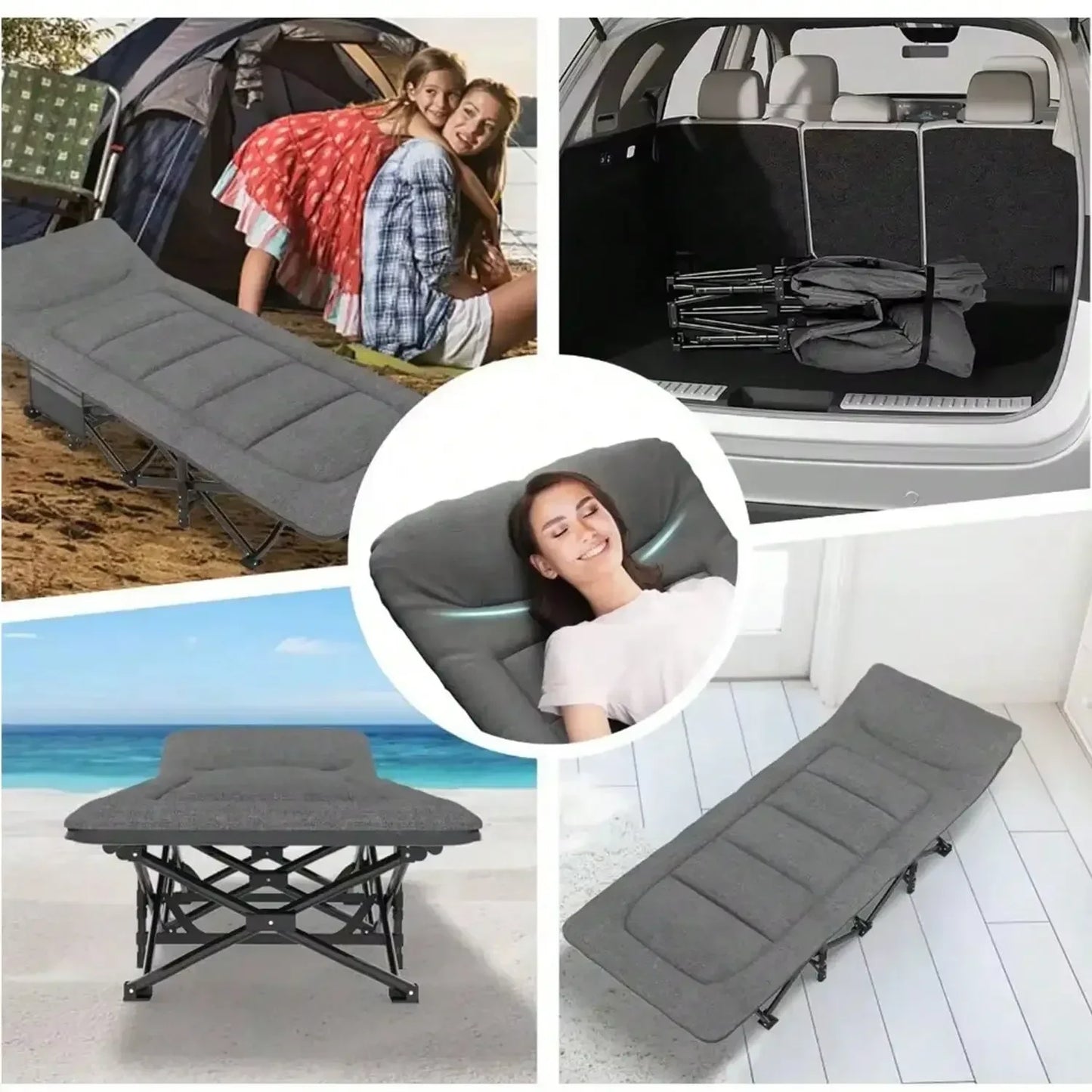 Premium Portable Folding Camping Cot with Thick Pad – Heavy Duty Adult Travel Bed with Side Pockets for Hiking & Outdoor Use