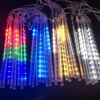 LED Meteor Shower Rain Lights – Waterproof Falling Raindrop Fairy String Light for Christmas, Holiday and Patio Decor, 30CM