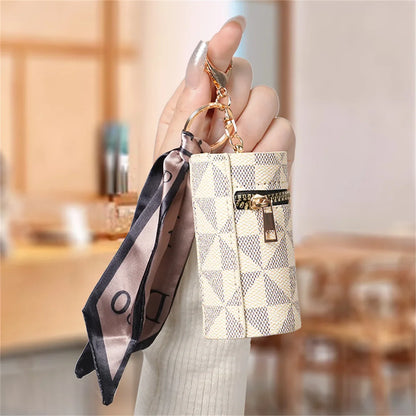 Plaid Mini Coin Purse - Compact Keychain Pendant Bag for Coins, Earbuds & Small Essentials