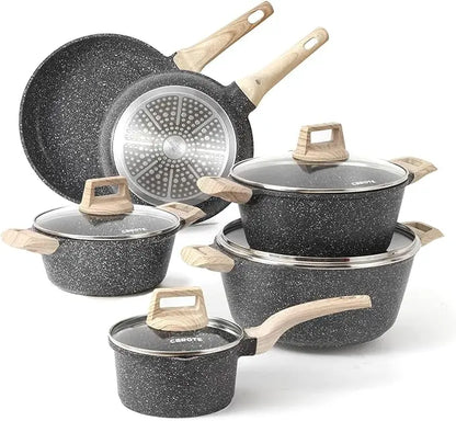 CAROTE 21 Piece White Granite Nonstick Cookware Set - Induction-Ready Pots, Pans, and Frying Pans