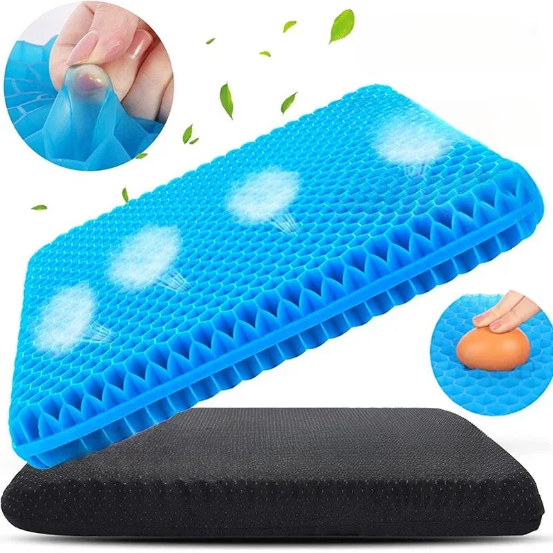Gel Seat Cushion – Double Thick Egg Gel Pad for Pressure Relief, Breathable Soft Cushion for Car & Office Chair