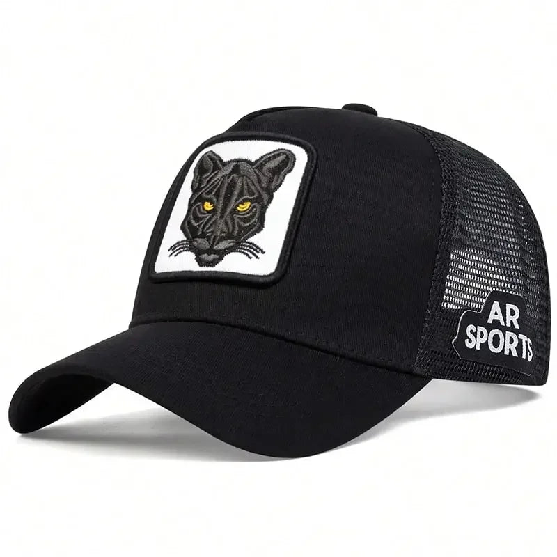 Panther Embroidery Baseball Cap - Unisex Adjustable Mesh Sun Protection Hat for Spring & Summer Outdoor Wear