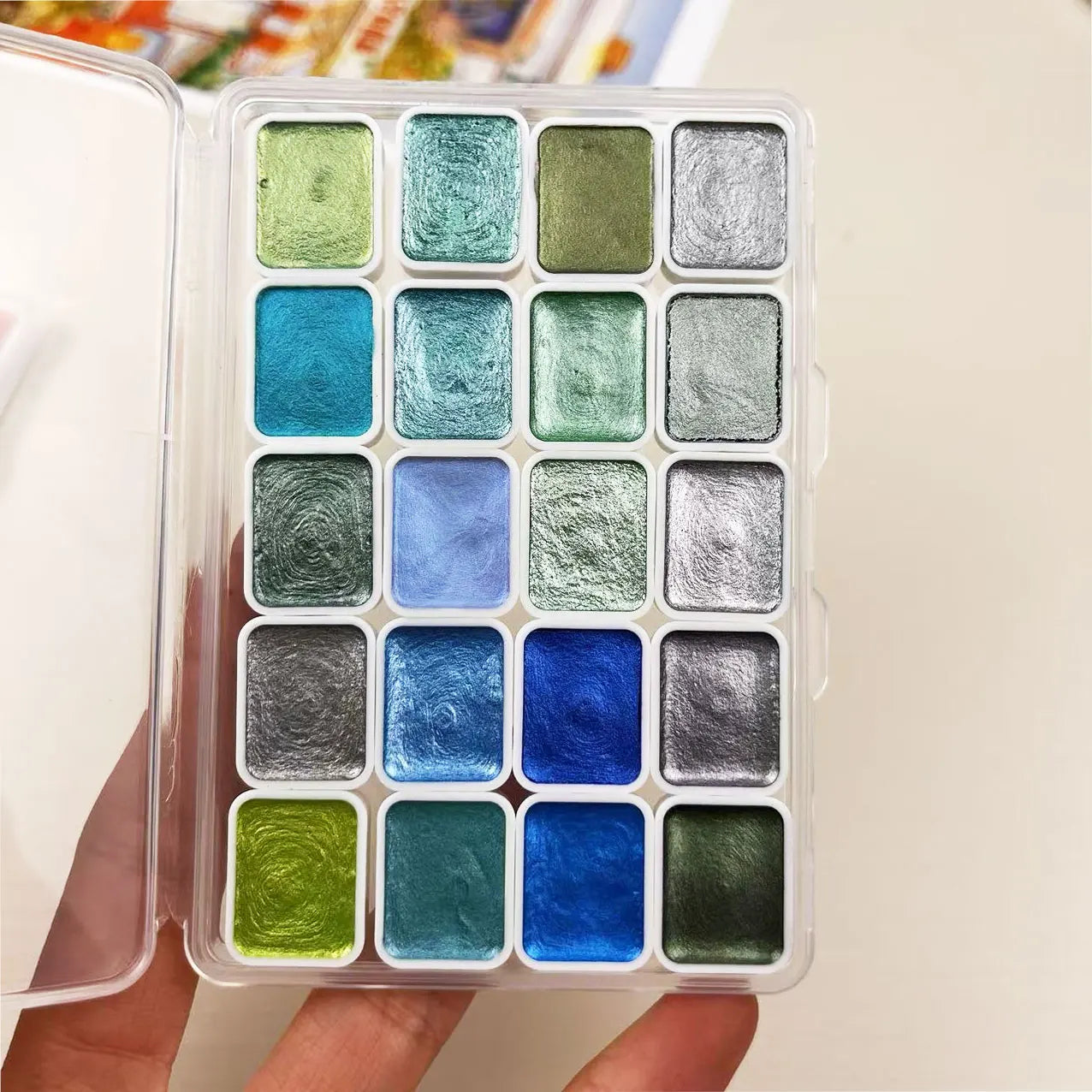 20/24/60/72-Color Metal Watercolor Set – Portable Sparkling Pearl Solid Paints for Artists