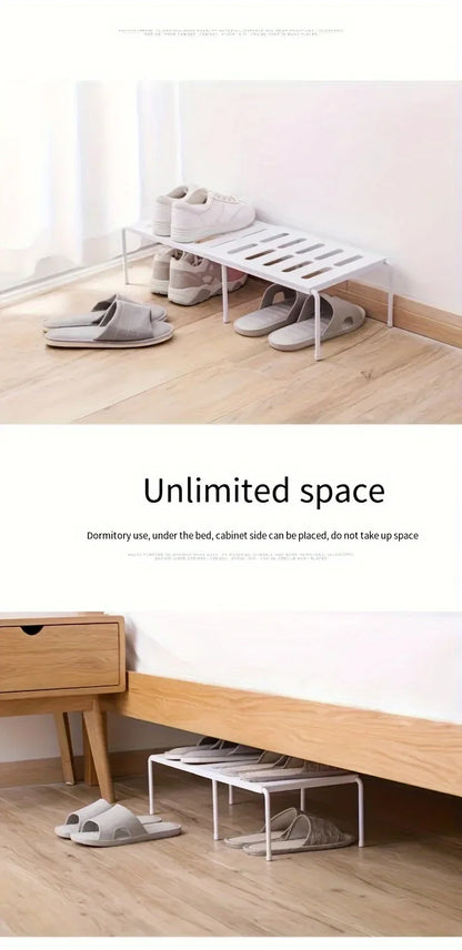 Adjustable Multi-Tier Plastic Shoe Rack — Space-Saving Storage Organizer for Sneakers, Slippers, Home, Dorm, Closet, White or Gray