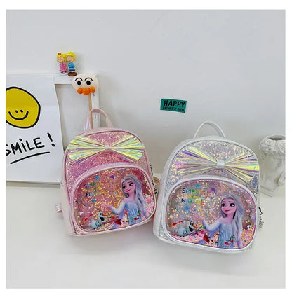 Disney Frozen Elsa & Anna Sequins Backpack - Fashion Glitter PU Leather School Bag for Girls, Kawaii Travel Backpack & Christmas Gift
