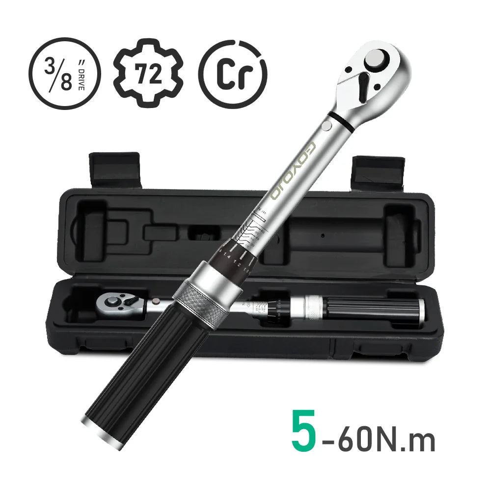 3/8” & 1/4” Torque Wrench | 5-60Nm & 5-25Nm Square Drive Pro Torque Key for Bicycle & Automotive Repair