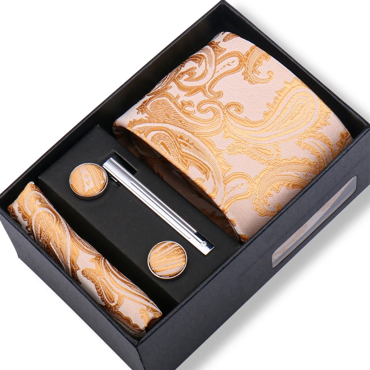 Men’s Green Tie Gift Box Set - Premium Business Necktie with Hanky, Cufflinks & Tie Clip for Wedding Formal Wear