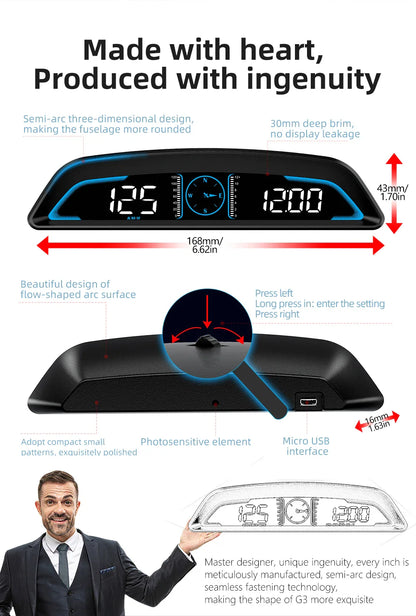AD G3/B3 OBD2 GPS Head-Up Display – Smart Car HUD with Digital Speedometer, RPM, Water Temp, Clock & Security Alarm