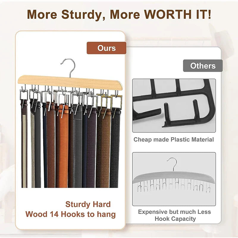 Wooden Belt Rack – Women’s & Men’s Clothes Storage Hanger for Belts, Scarves, Ties, and Wardrobe Organizer