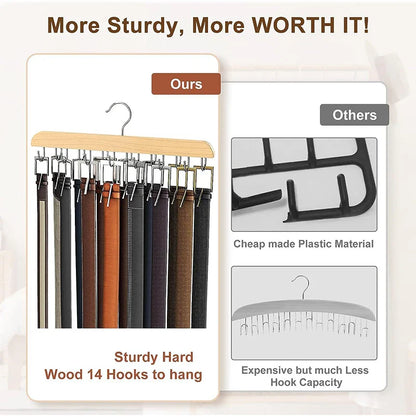 Wooden Belt Rack – Women’s & Men’s Clothes Storage Hanger for Belts, Scarves, Ties, and Wardrobe Organizer