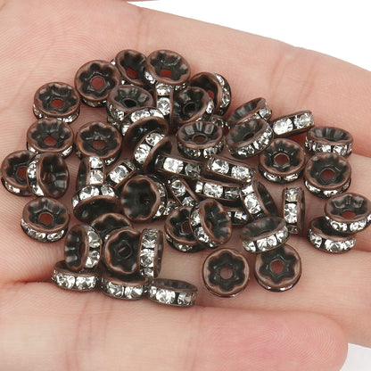 50PCS Rhinestone Spacer Beads Set – Multi-Color Crystal Rondelle Metal Beads for DIY Jewelry & Bracelet Making