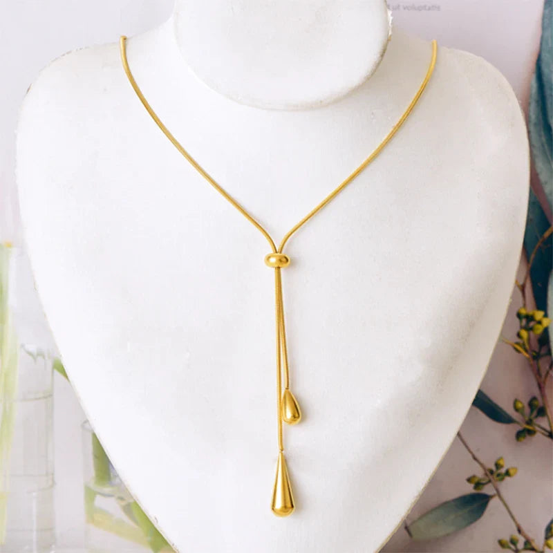 GANEMLY 316L Stainless Steel Water Drop Pendant Necklace – Trendy 18K Gold Plated Women’s Jewelry Gift