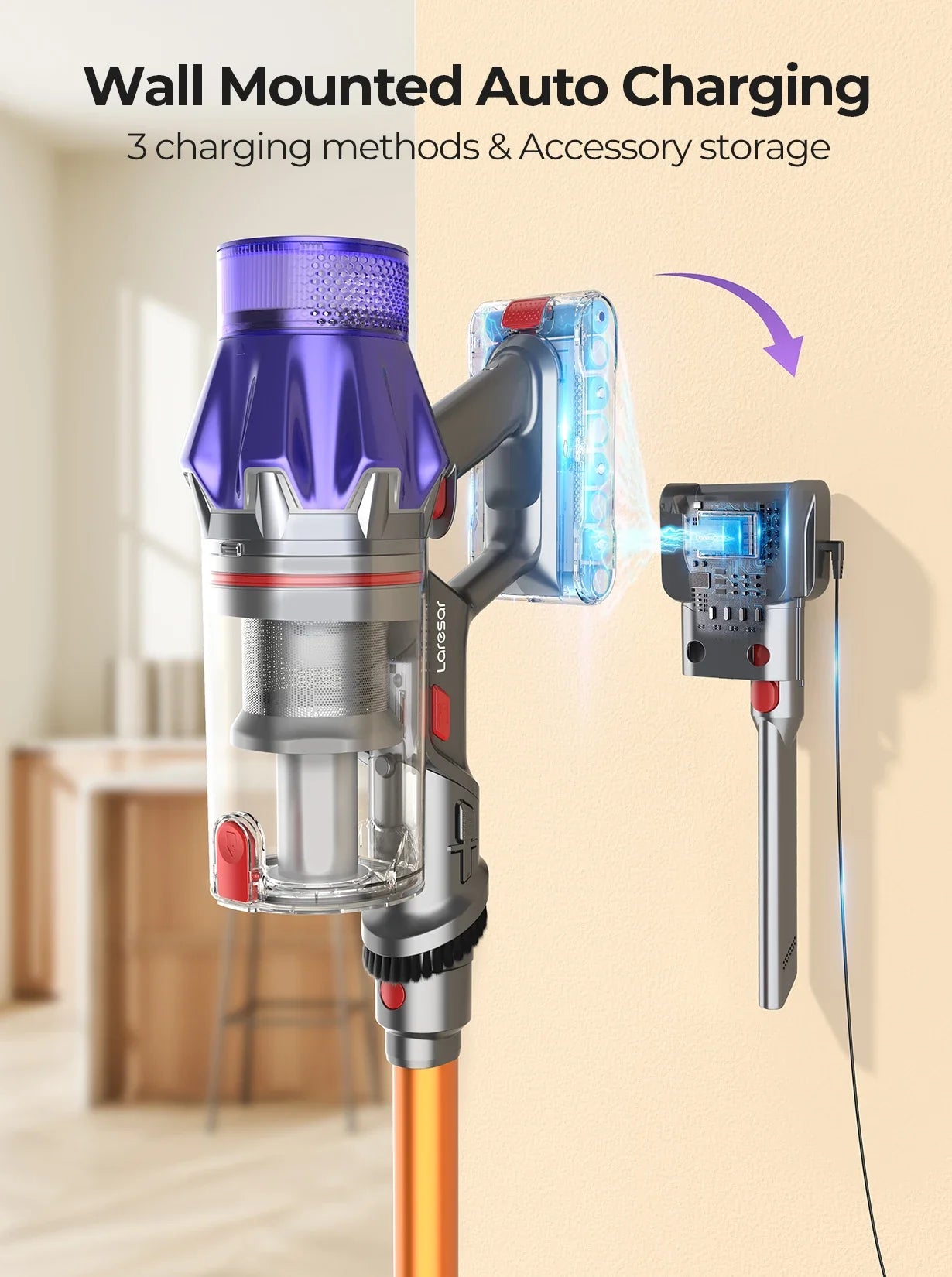 Laresar V7 500W Cordless Handheld Vacuum Cleaner – 50000Pa Suction Power, 60 Min Runtime, Smart Home Dust Cup Cleaner