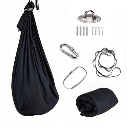 1.5x2.8m Elastic Swing Hammock – Indoor & Outdoor Aerial Yoga Swing with Adjustable Fabric & Hardware for Adults