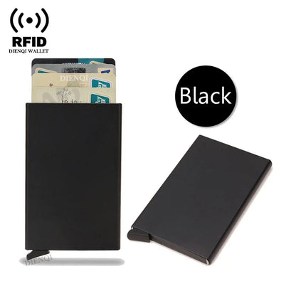 RFID Credit Card Holder Metal Slim Wallet for Men & Women, Pop-Up Minimalist Small Black Purse, Mini Wallet