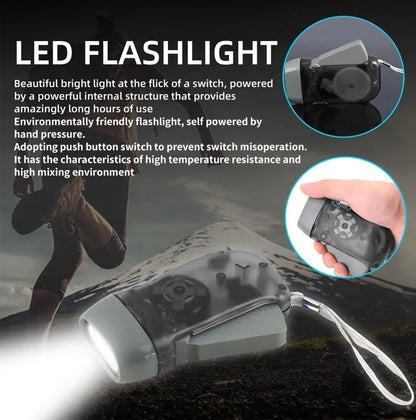 3 LED Hand Press Dynamo Crank Flashlight - Wind-Up Torch Light & Camping Lamp for Outdoor & Home Use