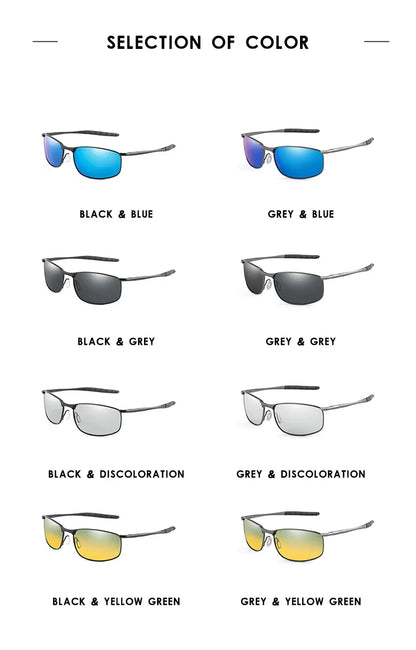 Photochromic Men’s Polarized Sunglasses – Metal Square Frame, UV400 Protection for Driving, Sports & Cycling