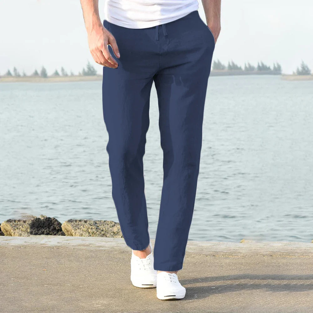 Men's Cotton Linen Pants – Breathable Solid Color Trousers for Autumn, Fitness & Streetwear, S-3XL