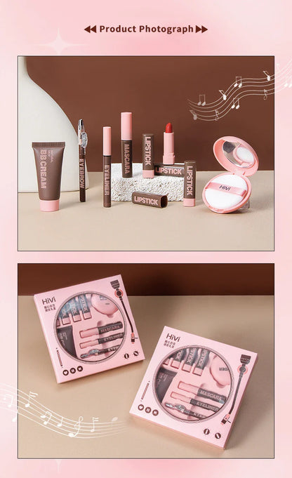 HiVi Makeup Gift Box Set – Powder, Glue, Lipstick & More, Perfect Valentine's Day Gift for Your Wife