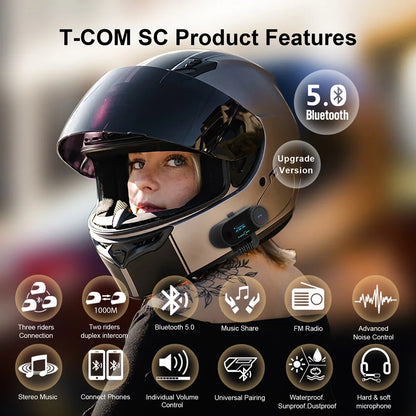 FreedConn Bluetooth Motorcycle Intercom Helmet Headset - Wireless Motorbike Interphone with LCD Screen & FM Earphone