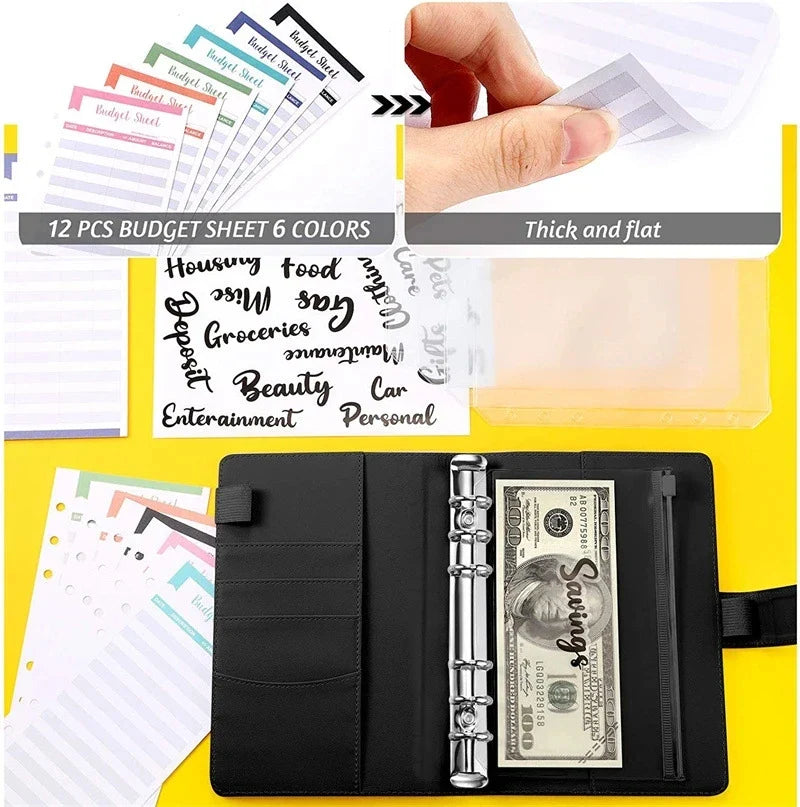 2023 Budget Planner – A7 Cash Envelope Savings Binder with 6 Holes for Financial Management, Loose-Leaf Notebook Organizer