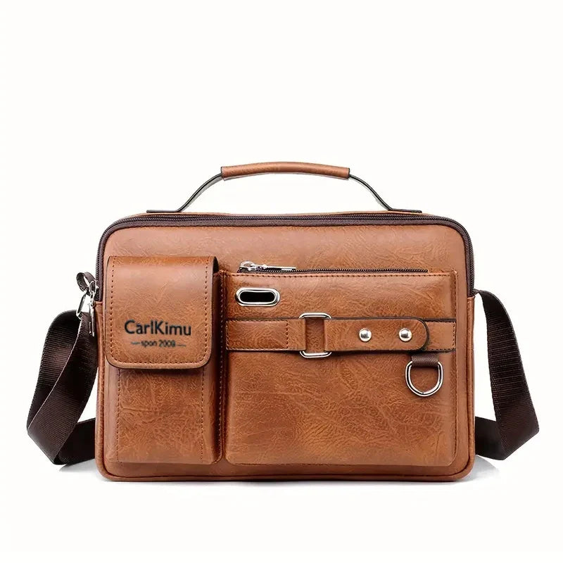 Men's PU Business Shoulder Bag - Multi Pocket Crossbody Messenger Bag for Travel, Work & Business Trips