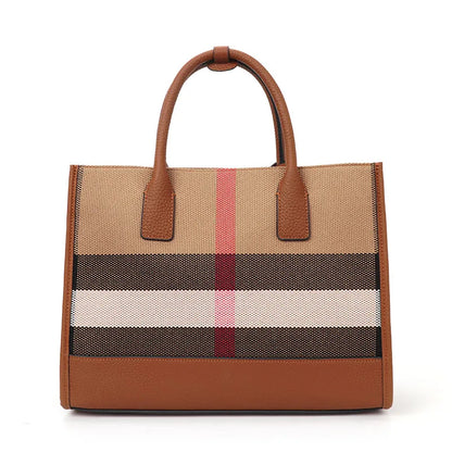 Aidrani Women’s Plaid Canvas Handbag – Classic Large Capacity Cowhide Single Shoulder Crossbody Bag