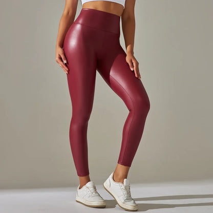 Women’s PU Leather Pants – Colorful High-Waist Slimming Leggings, Tight-Fit Yoga & Casual Wear