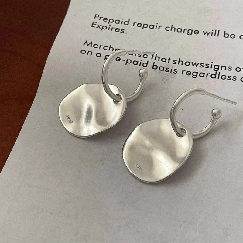 PANJBJ925 Sterling Silver Hoop Earrings - Frosted Geometric Design Fashion Jewelry Gift for Women