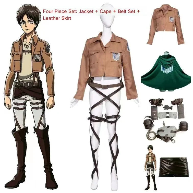 Attack on Titan Cosplay Costume - Recon Corps Jacket, Leather Skirt & Hookshot Belt Set for Anime Fans