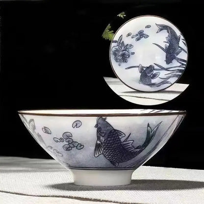 70ML Handmade Blue & White Porcelain Tea Cup – Dragon, Phoenix & Fish Pavilion Design for Chinese Kungfu Tea Ceremony