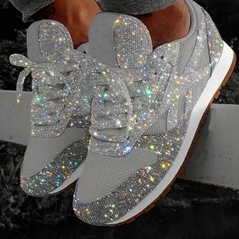 2025 Women’s Flat Sneakers – Casual Bling Mesh Lace-Up Platform Shoes, Plus Size Outdoor Fashion Footwear