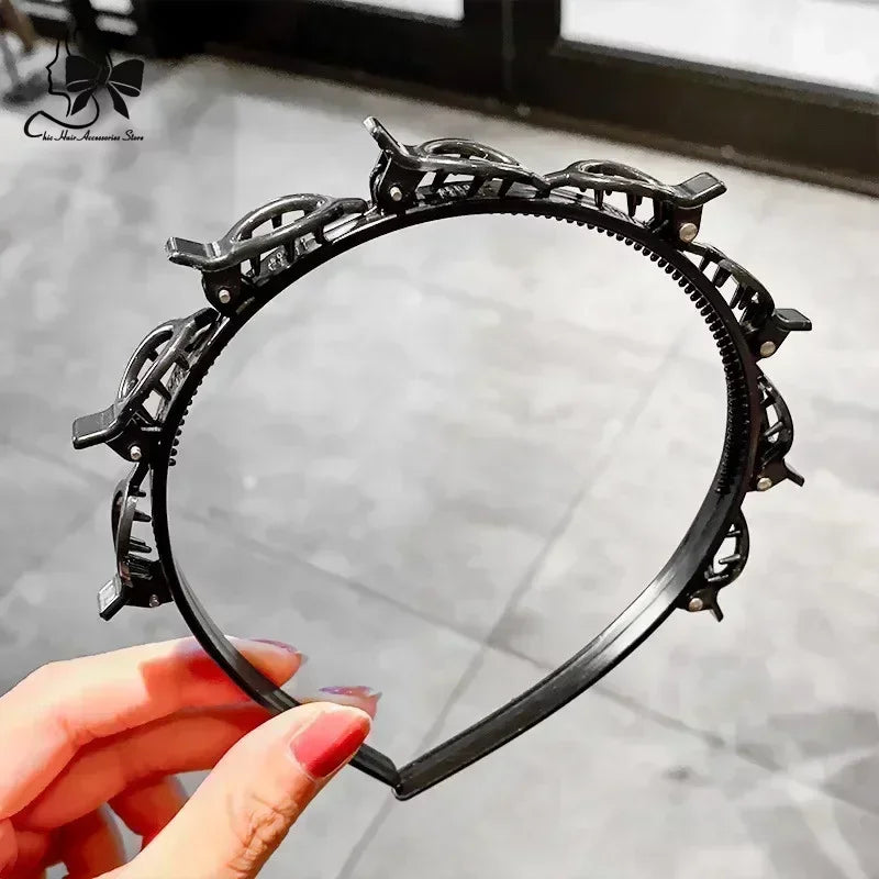 2024 New Double Band Headbands for Women – Non-Slip Hair Bands with Clips, Bezel Hair Hoop, Fashion Headwear