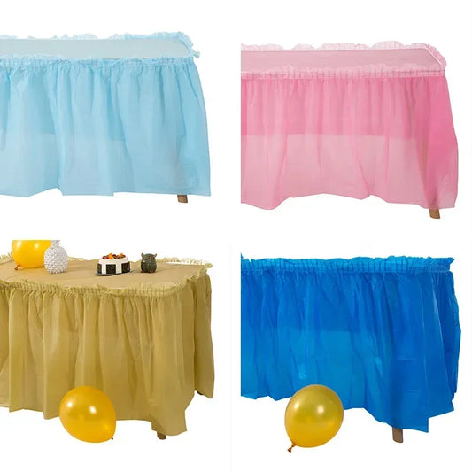 Disposable Plastic Table Skirt – 75x430cm Party Table Cover for Birthday, Wedding & Festival Decorations (6 Colors)