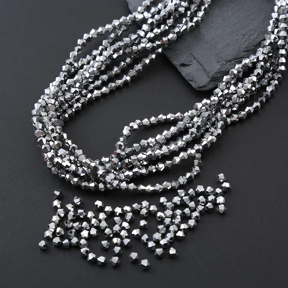 3/4mm Crystal Bicone Glass Beads - White Loose Faceted Beads for DIY Bracelets, Earrings & Jewelry Making