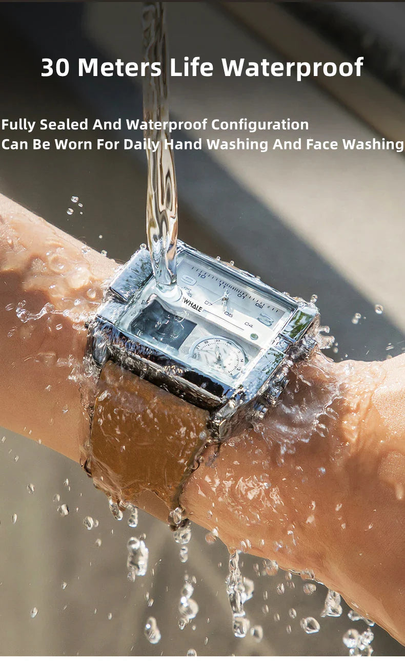 Mark Fairwhale Men’s Luxury Square Quartz Watch — Fashion Waterproof Military Leather Strap Wristwatch