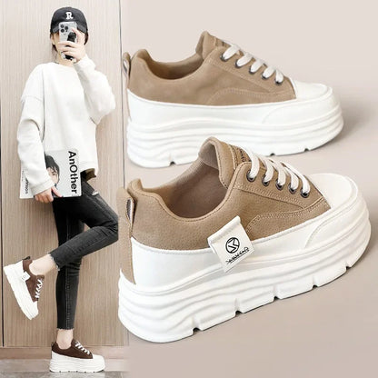 Women’s Autumn Trend Flats – Chunky Lace-Up Soft-Sole Casual Sneakers, Vulcanized Walking Shoes
