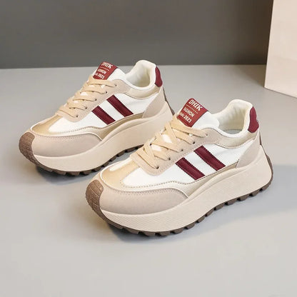 Spring Thick Bottom Women's Shoes – 2024 Summer Casual Patchwork Leather Sneakers, Vulcanized Casual Shoes for Ladies (Chaussure Femme)