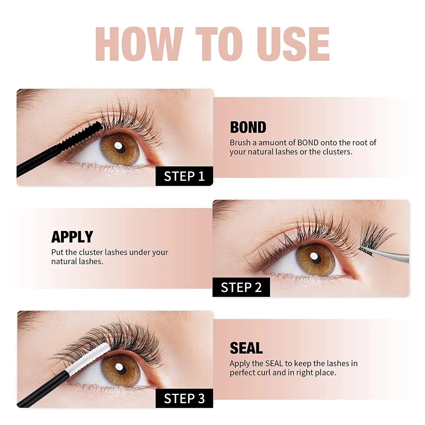 Lash Bond, Seal, and Remover Kit – Waterproof Cluster Eyelash Glue, Strong Hold, Fast Removal for DIY Extensions