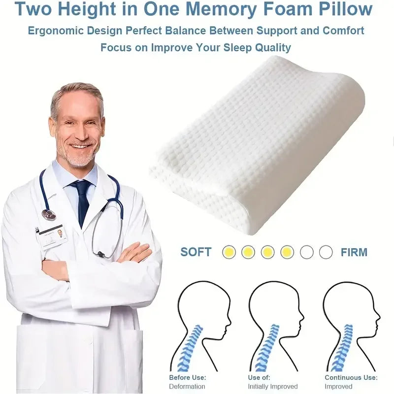 Memory Foam Pillow, Knitted Fabric Polyurethane, Slow Rebound Temperature Sensing, Water Cube Core for Anti-Snoring Neck Support