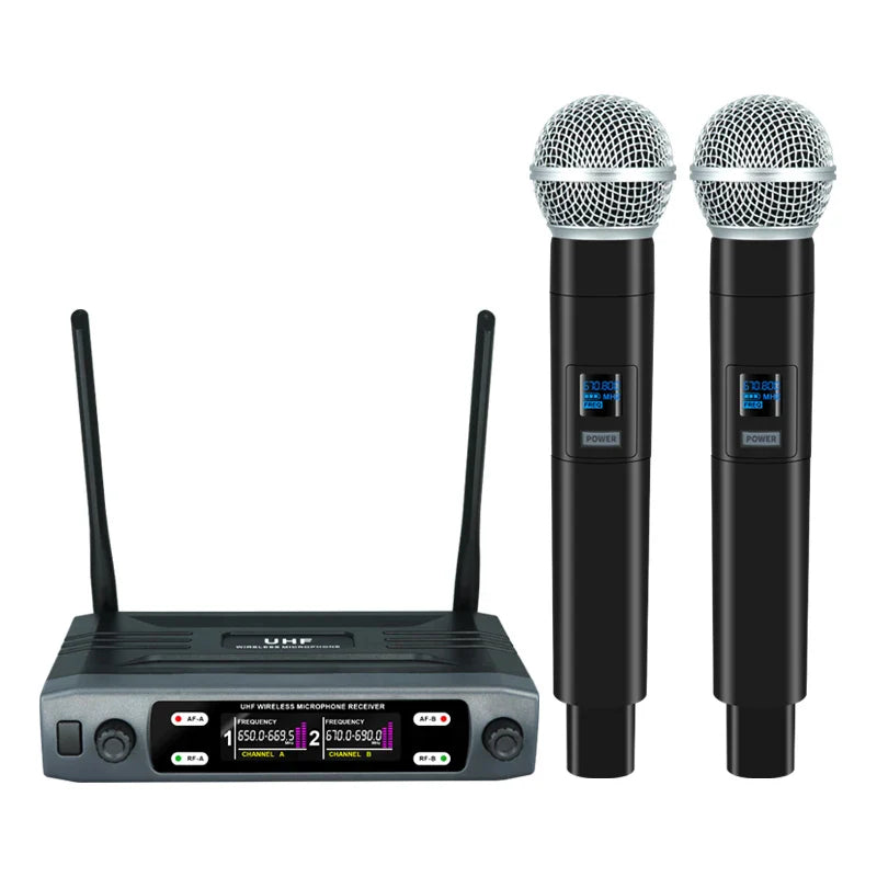 Wireless Handheld Microphone – Dual Channel UHF Dynamic Mic for Karaoke, Wedding, Party & Church Shows