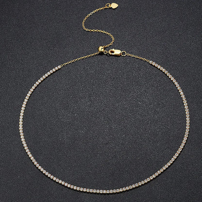 2mm Moissanite Tennis Necklace for Women – S925 Silver, 18K Gold Plated Adjustable Choker Wedding Jewelry